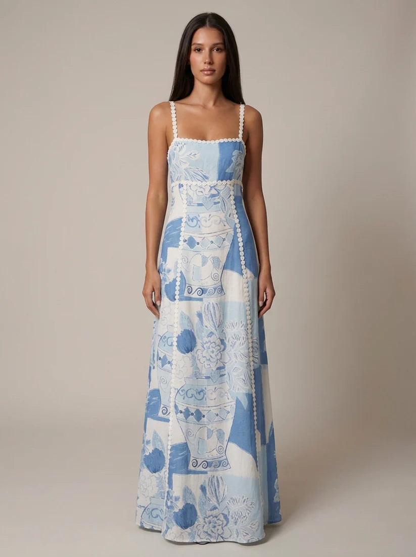 Amoret | Women's Printed A Line Sleeveless Wedding Guest Dress