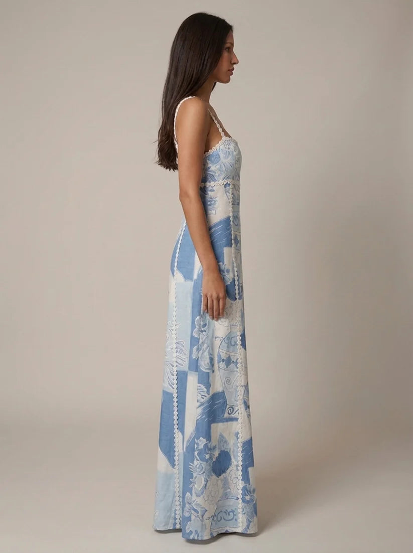 Amoret | Women's Printed A Line Sleeveless Wedding Guest Dress