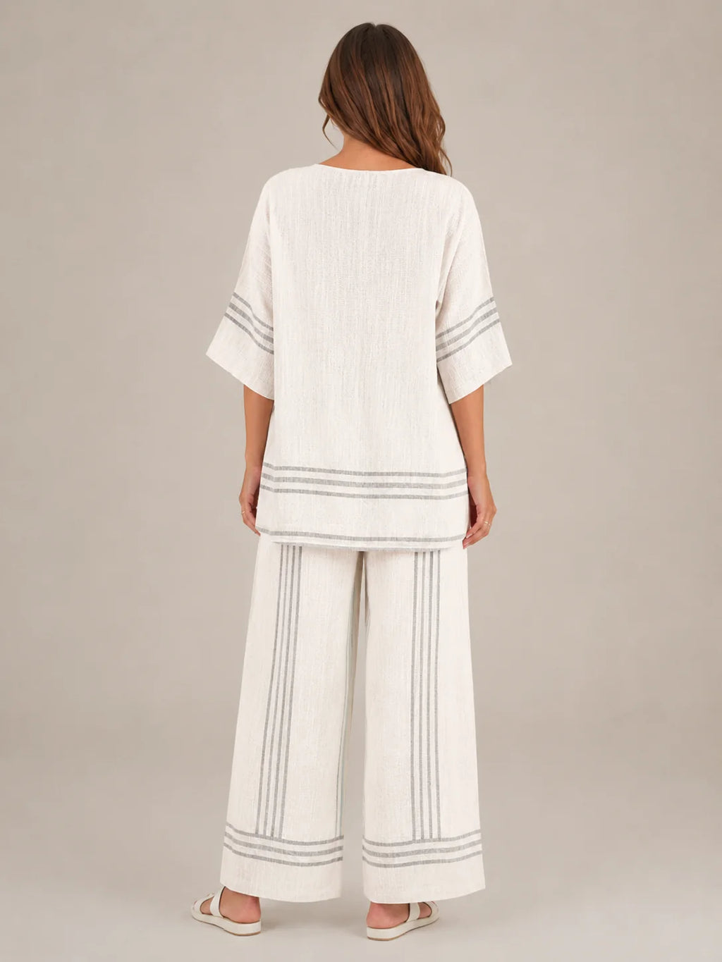 Amorita | Women’s Wide Leg Striped Scoop Neck Two Piece Set