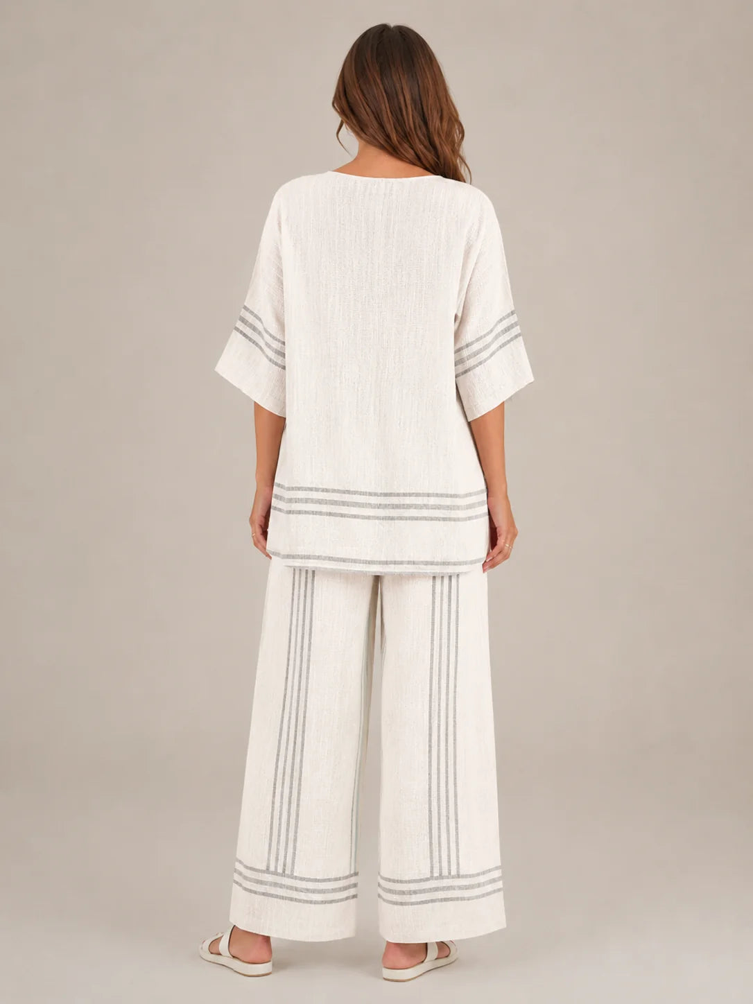Amorita | Women’s Wide Leg Striped Scoop Neck Two Piece Set