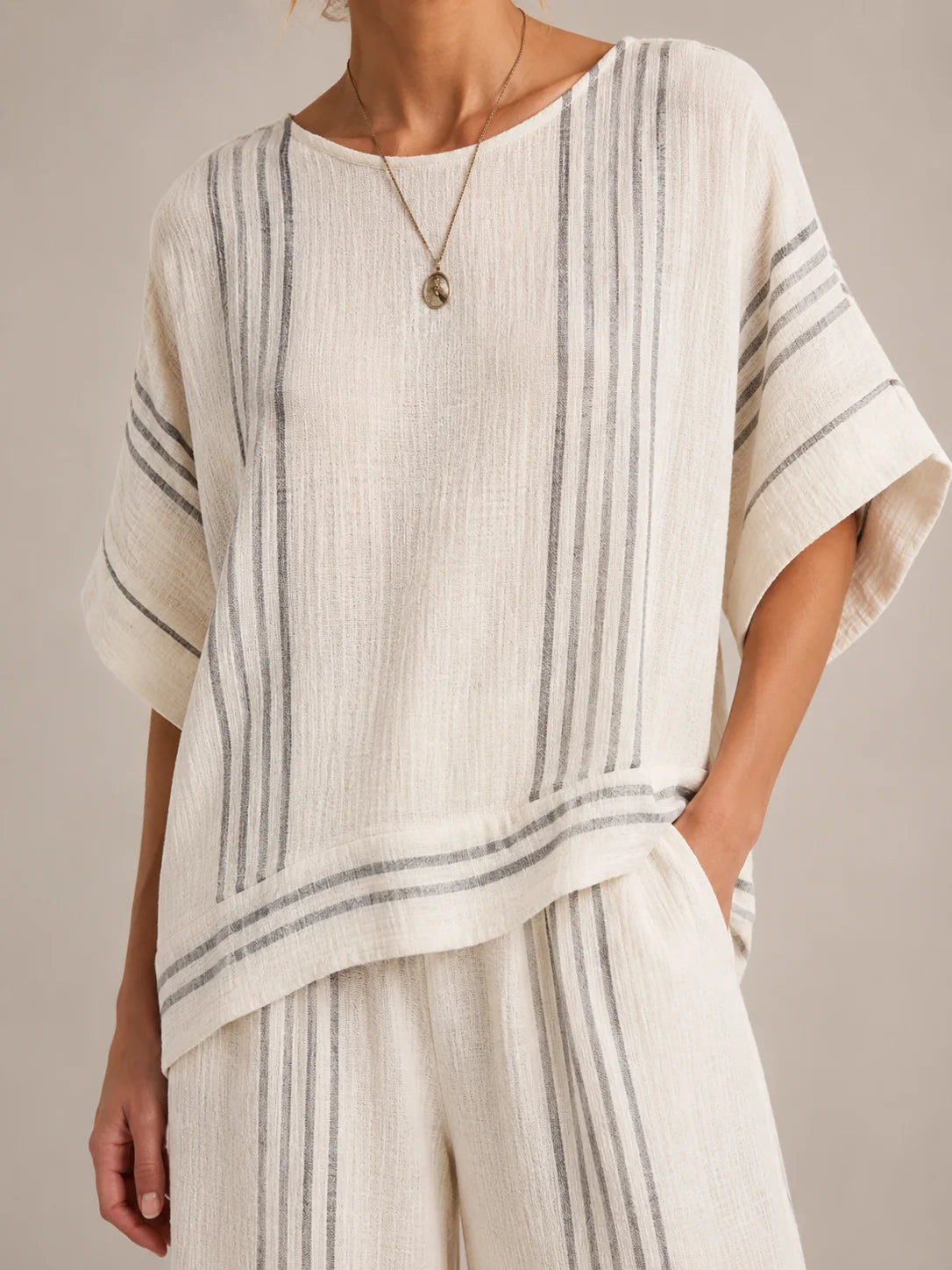 Amorita | Women’s Wide Leg Striped Scoop Neck Two Piece Set
