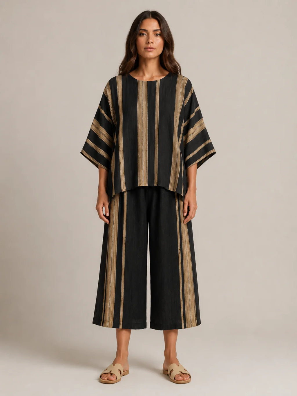 Amorita | Women’s Wide Leg Striped Scoop Neck Two Piece Set