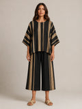 Amorita | Women’s Wide Leg Striped Scoop Neck Two Piece Set