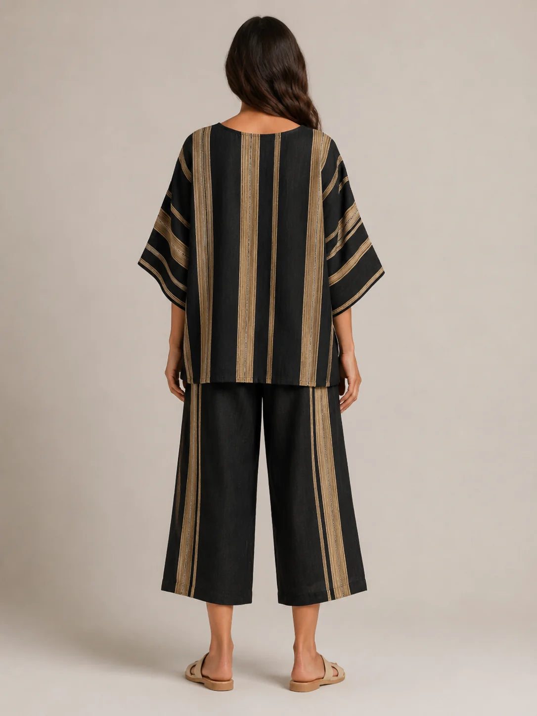 Amorita | Women’s Wide Leg Striped Scoop Neck Two Piece Set