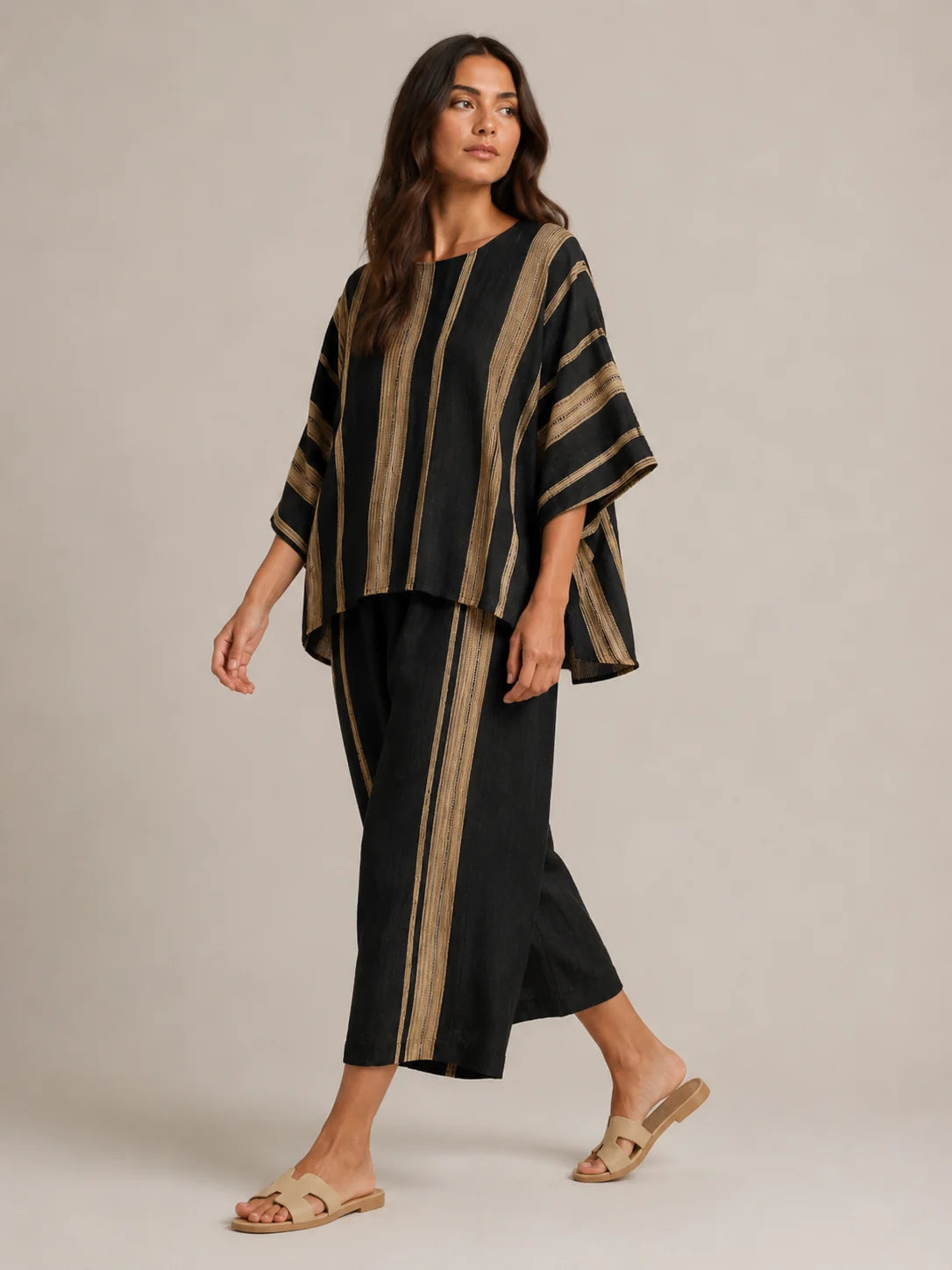 Amorita | Women’s Wide Leg Striped Scoop Neck Two Piece Set