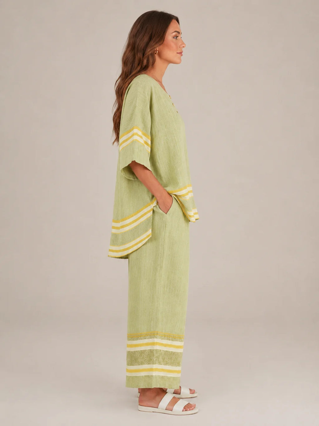 Amorita | Women’s Wide Leg Striped Scoop Neck Two Piece Set