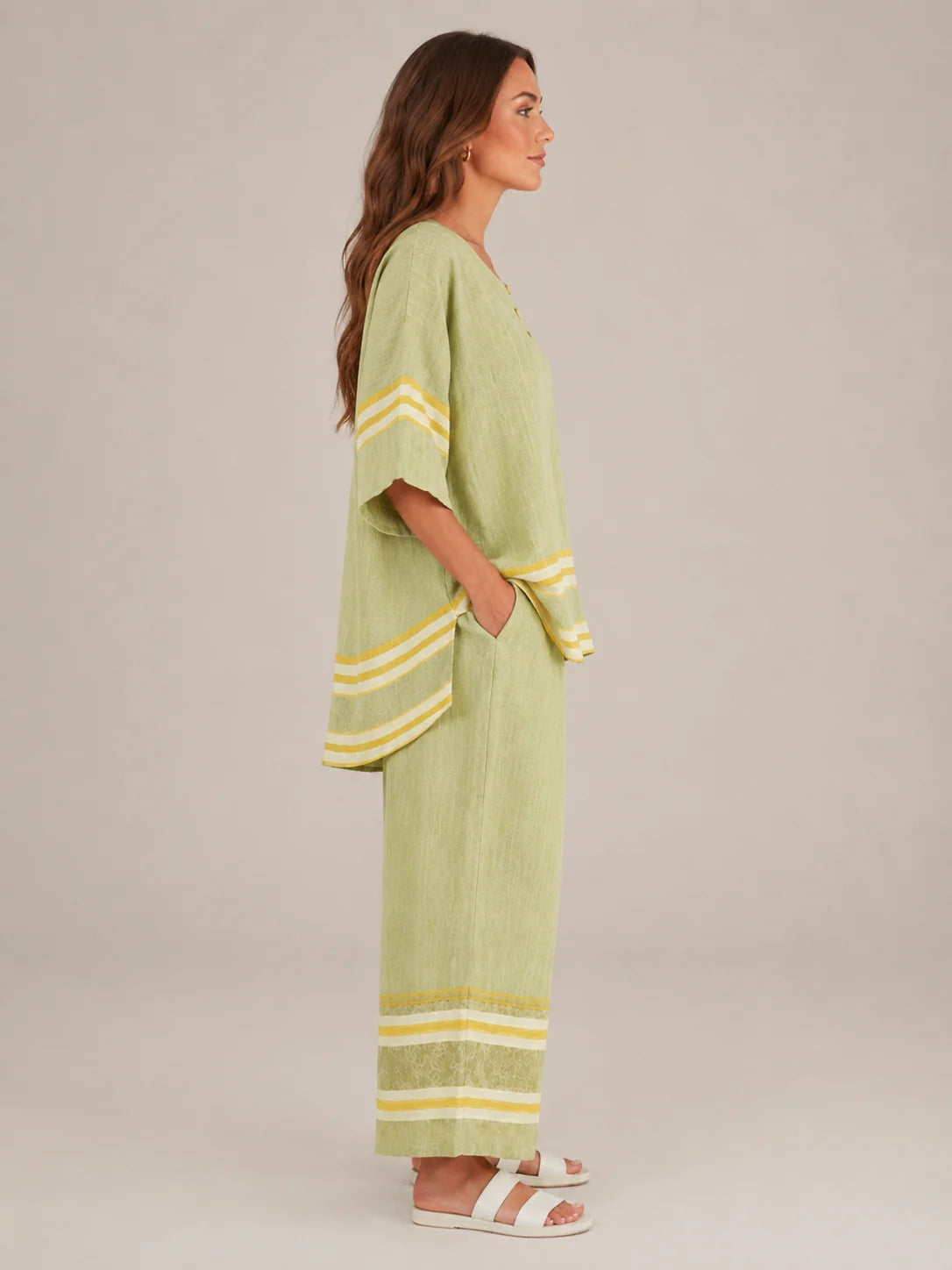 Amorita | Women’s Wide Leg Striped Scoop Neck Two Piece Set