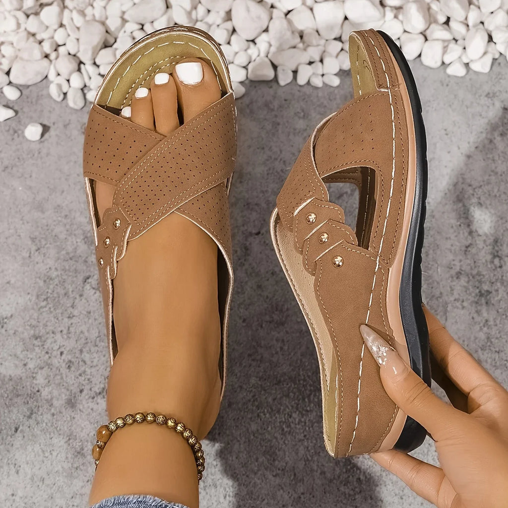 Amreen | Women's Criss Cross Strap Slip-On Platform Wedge Slides