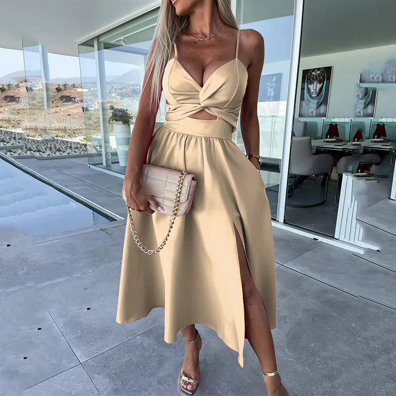 Amyra | Women's High Slit Sleeveless Cut Out Flowy Midi Dress