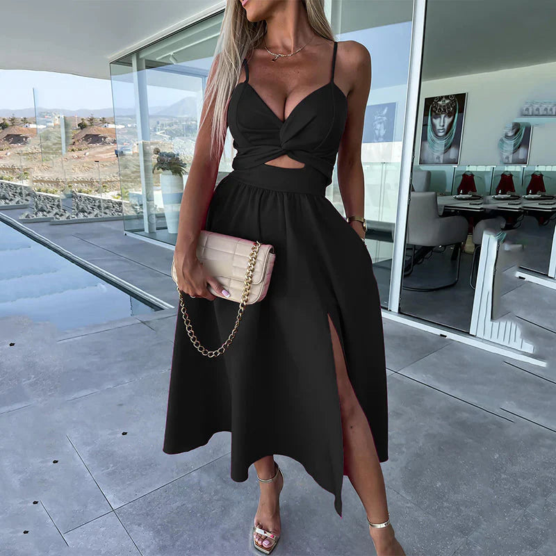 Amyra | Women's High Slit Sleeveless Cut Out Flowy Midi Dress