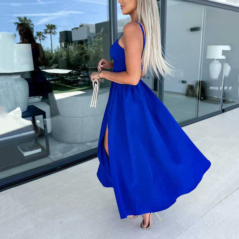Amyra | Women's High Slit Sleeveless Cut Out Flowy Midi Dress