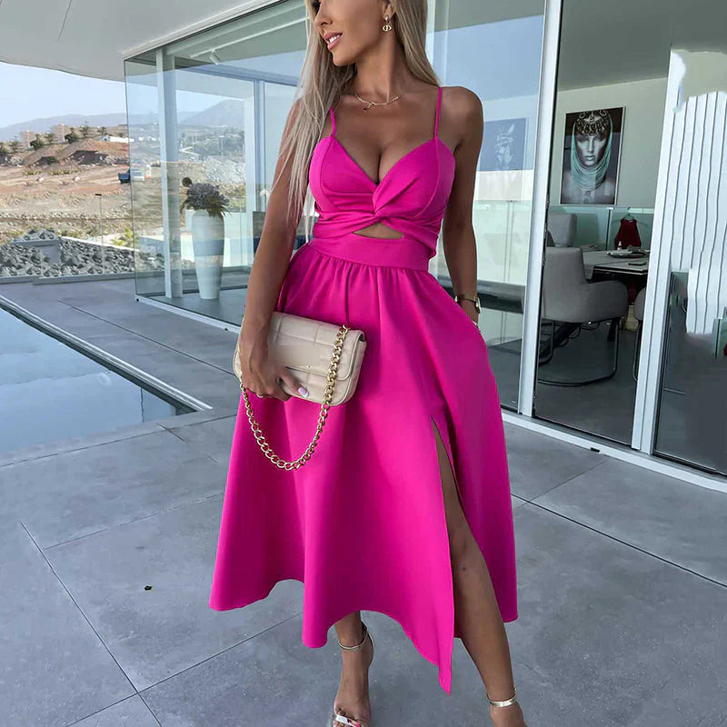 Amyra | Women's High Slit Sleeveless Cut Out Flowy Midi Dress