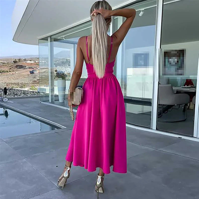Amyra | Women's High Slit Sleeveless Cut Out Flowy Midi Dress
