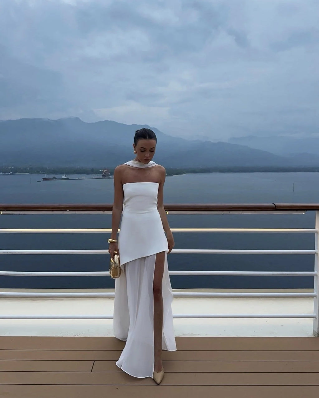 Amythest | Women’s Strapless High Slit Flowy Wedding Guest Dress