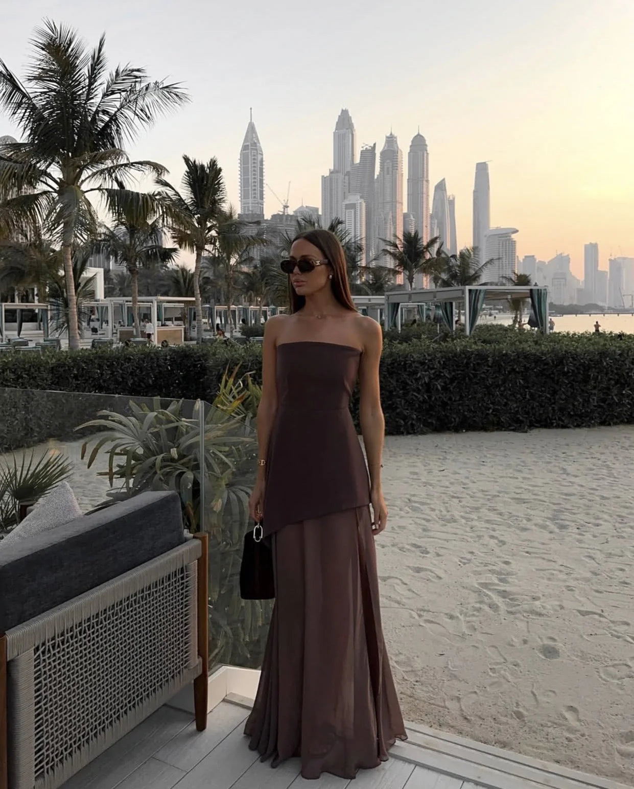 Amythest | Women’s Strapless High Slit Flowy Wedding Guest Dress