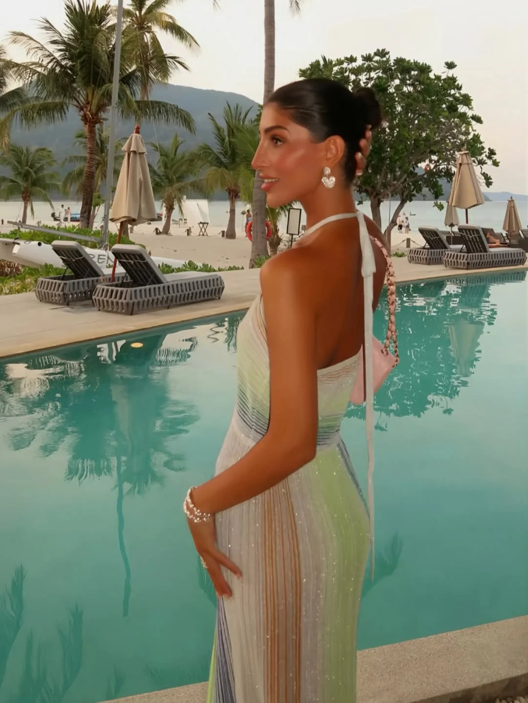 Anabel | Women’s Backless Halter Neck Striped Maxi Dress