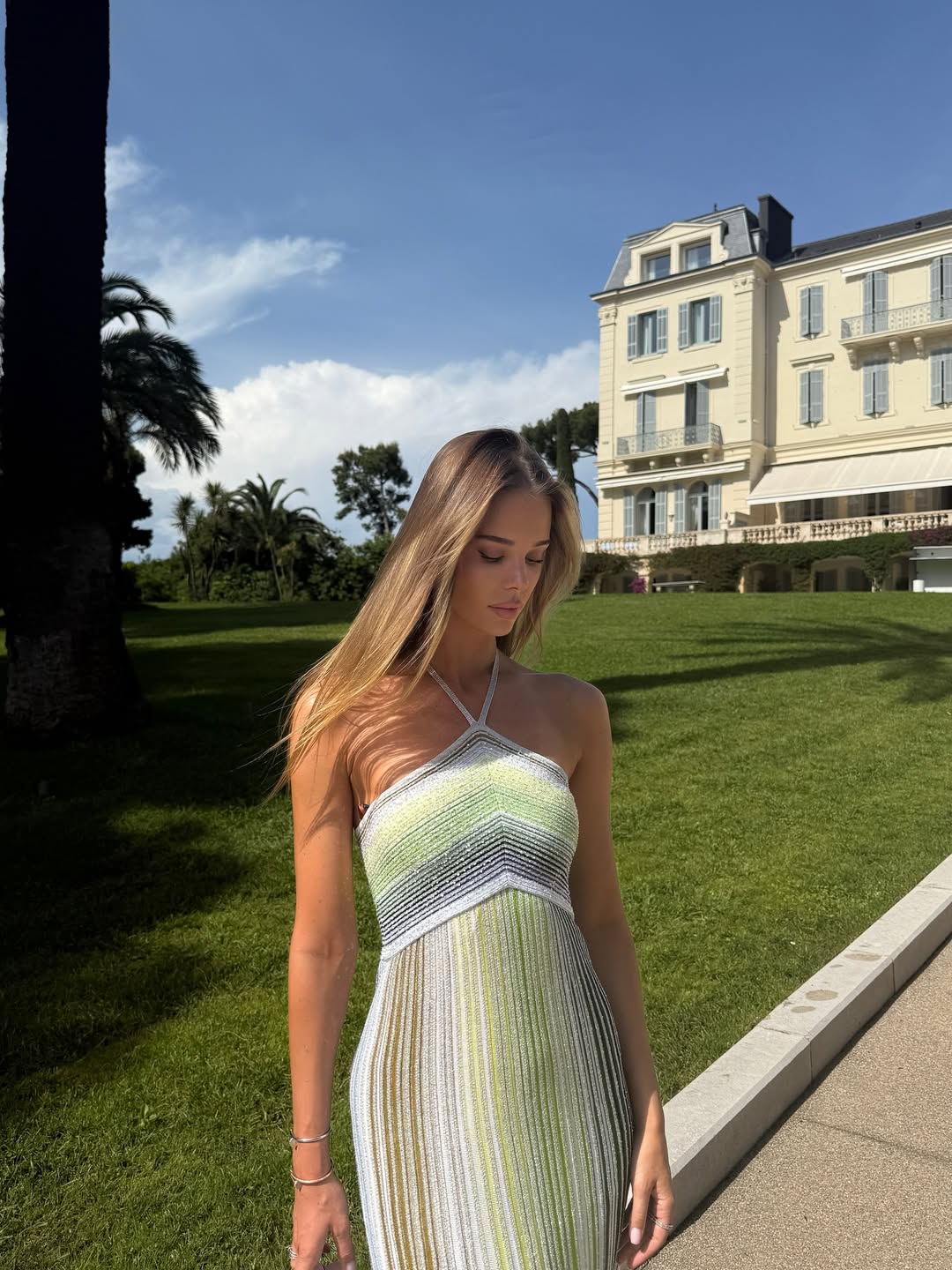 Anabel | Women’s Backless Halter Neck Striped Maxi Dress