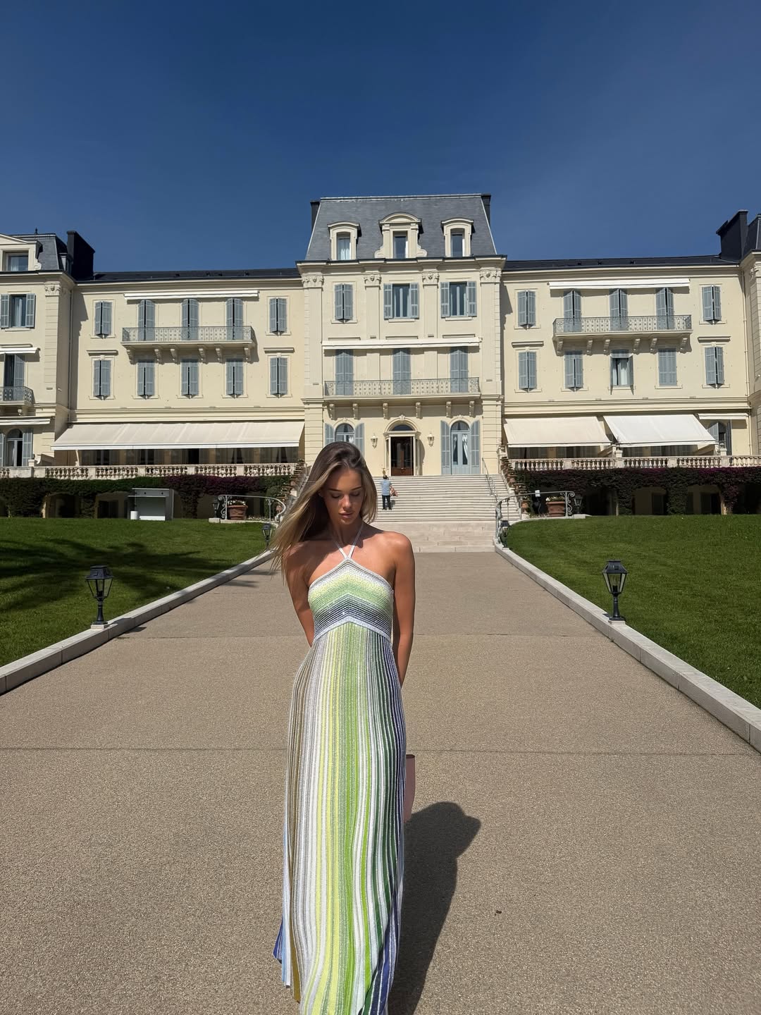 Anabel | Women’s Backless Halter Neck Striped Maxi Dress