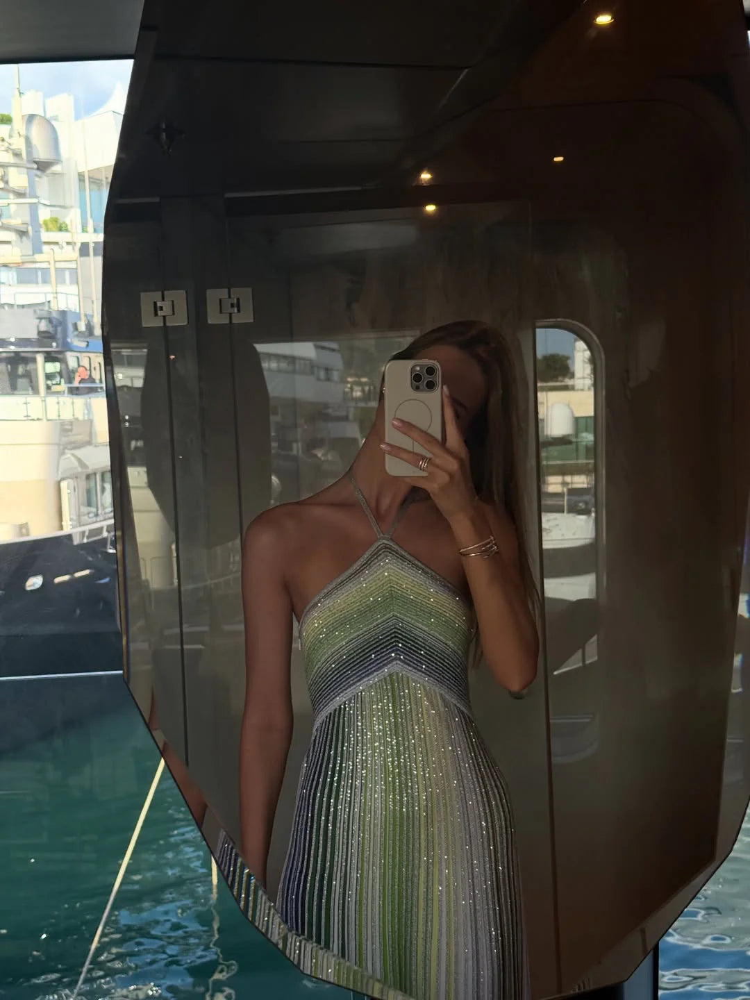 Anabel | Women’s Backless Halter Neck Striped Maxi Dress