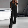 Anabela | Women's V-Neck Long Sleeve Wide Leg Sparkle Jumpsuit