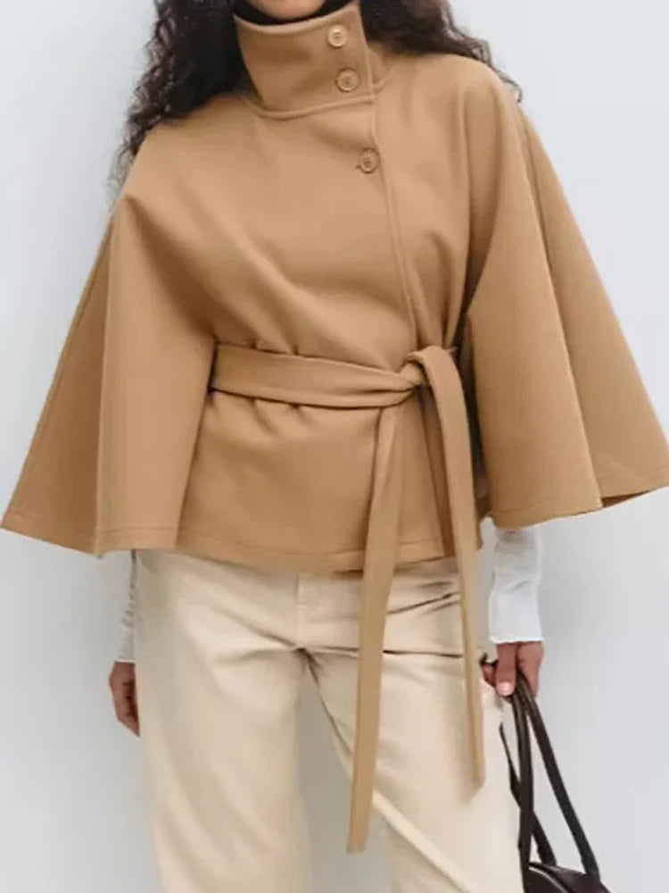 Anabeth | Women’s Button Front High Collar Batwing Sleeve Jacket