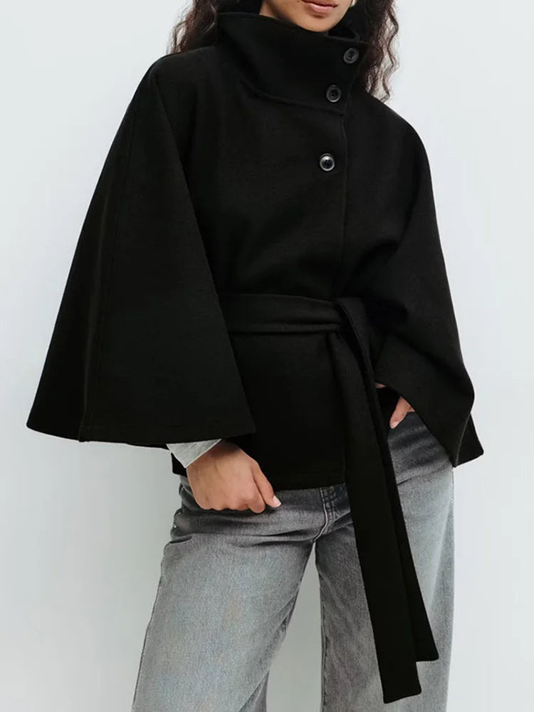 Anabeth | Women’s Button Front High Collar Batwing Sleeve Jacket