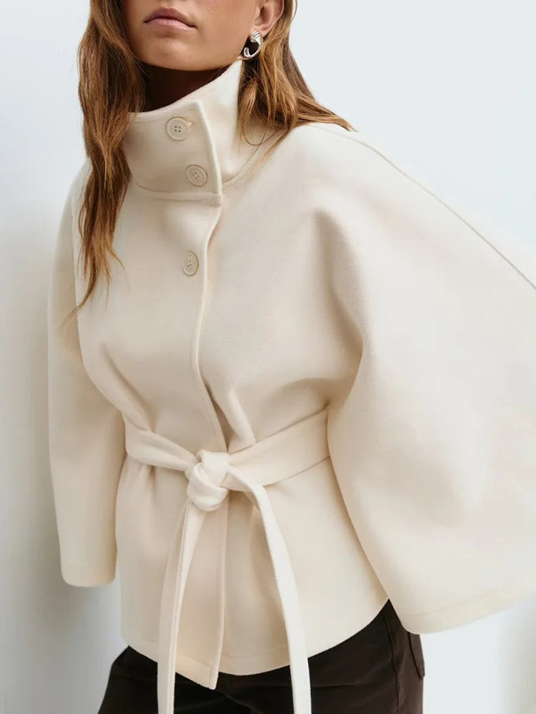 Anabeth | Women’s Button Front High Collar Batwing Sleeve Jacket
