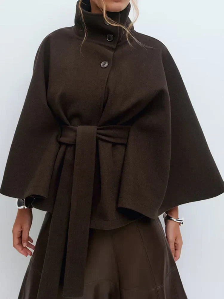 Anabeth | Women’s Button Front High Collar Batwing Sleeve Jacket