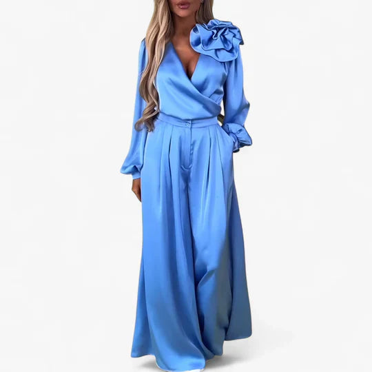 Anaisa | Women’s Long Sleeve V Neck Wide Leg Two Piece Set