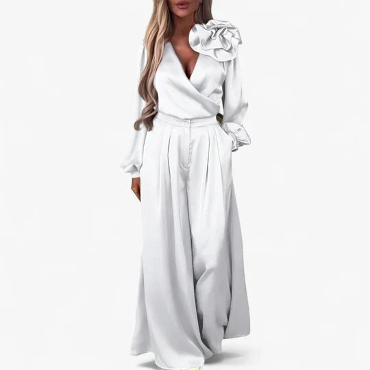 Anaisa | Women’s Long Sleeve V Neck Wide Leg Two Piece Set