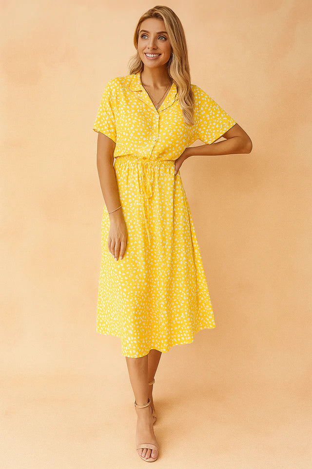 Analisa | Women’s V Neck Button Front Printed Flowy Midi Dress
