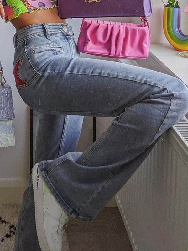 Anastasia | Women's Star Patch High Rise Blue Jeans