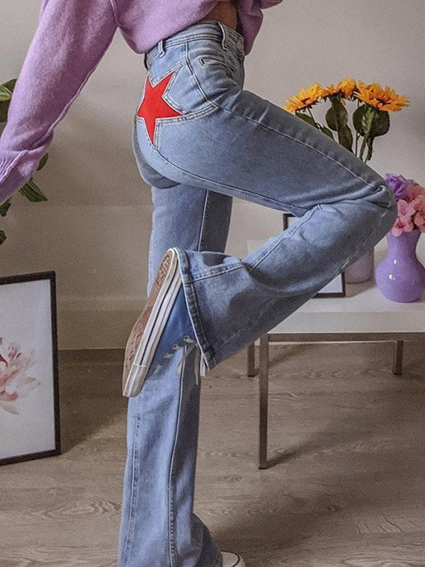 Anastasia | Women's Star Patch High Rise Blue Jeans