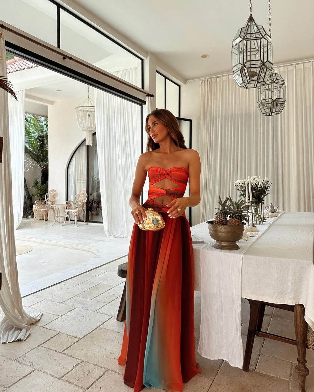Andra | Women’s Strapless Cut Out Flowy Maxi Dress