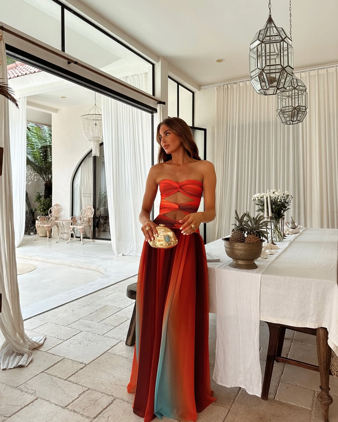 Andra | Women’s Strapless Cut Out Flowy Maxi Dress