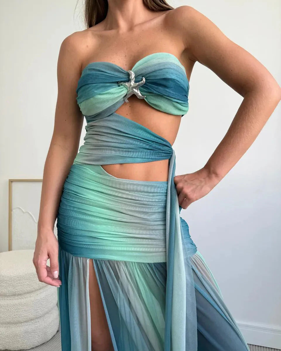 Andra | Women’s Strapless Cut Out Flowy Maxi Dress