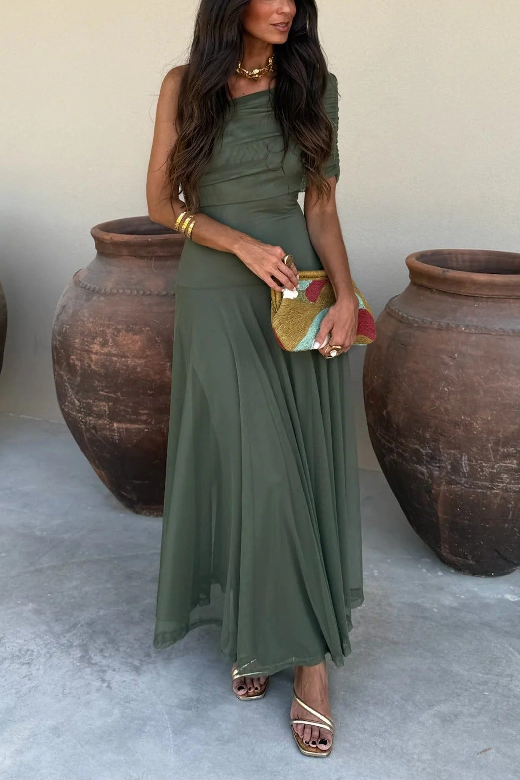 Andria | Women’s One Shoulder Draped Wedding Guest Dress