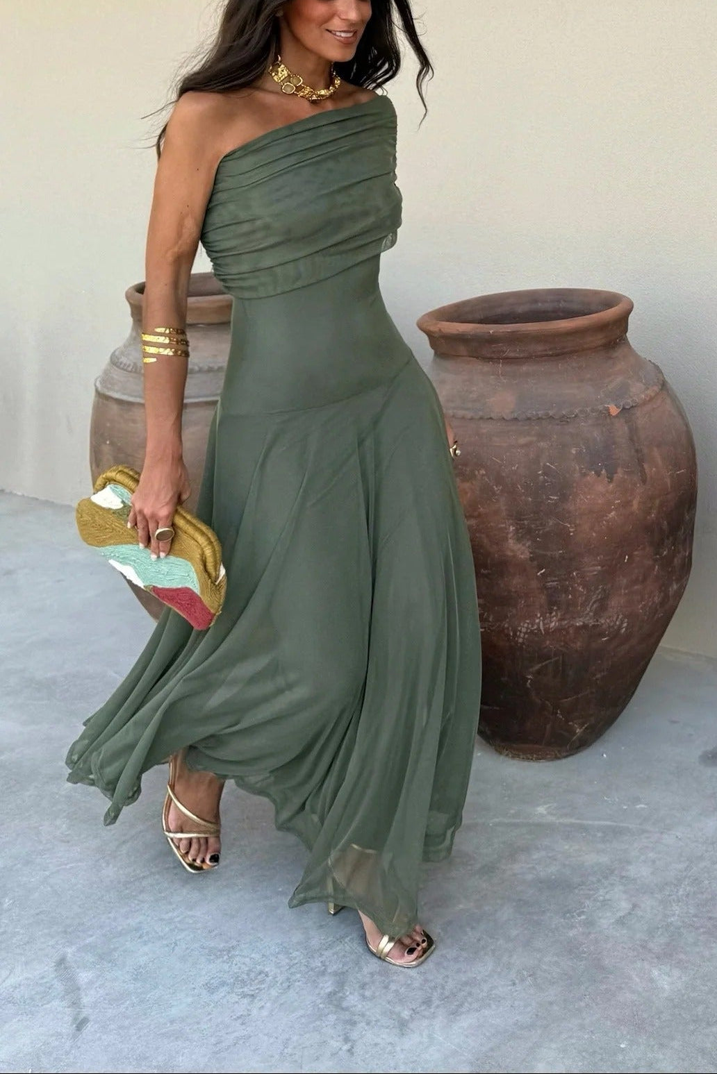 Andria | Women’s One Shoulder Draped Wedding Guest Dress