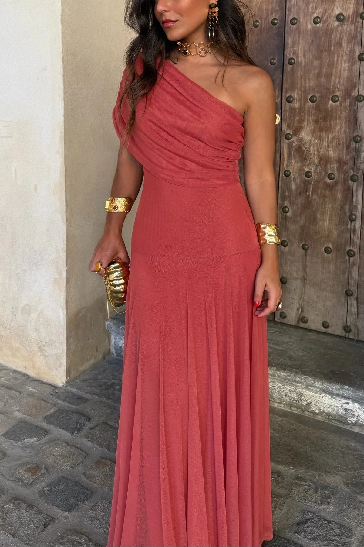 Andria | Women’s One Shoulder Draped Wedding Guest Dress