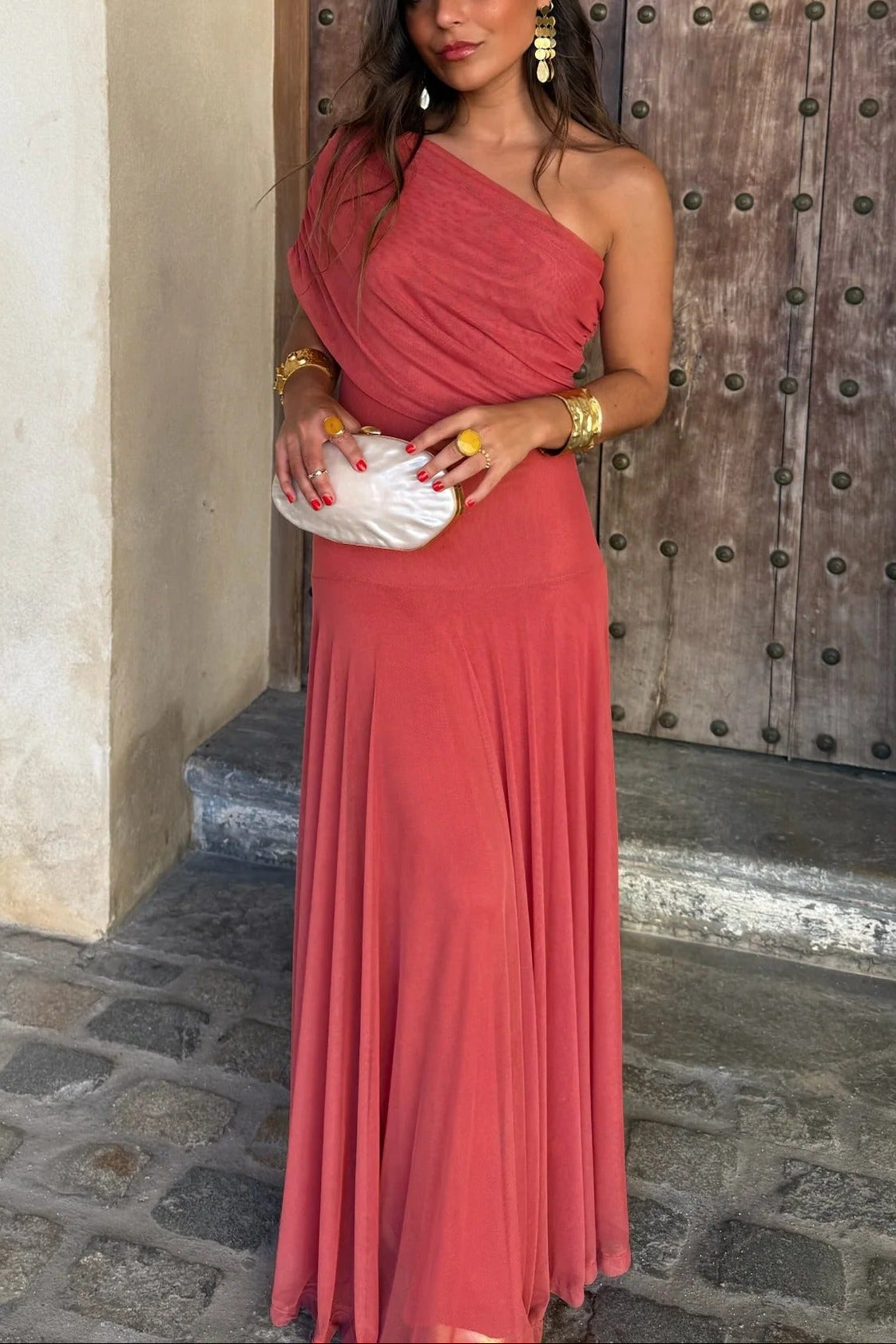 Andria | Women’s One Shoulder Draped Wedding Guest Dress