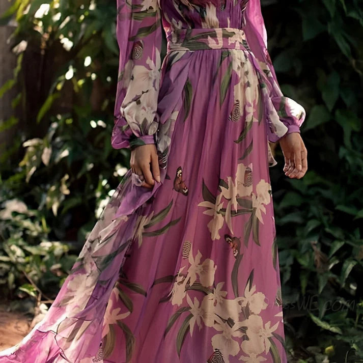 Angela | Women’s V Neck Long Sleeve Floral Maxi Dress
