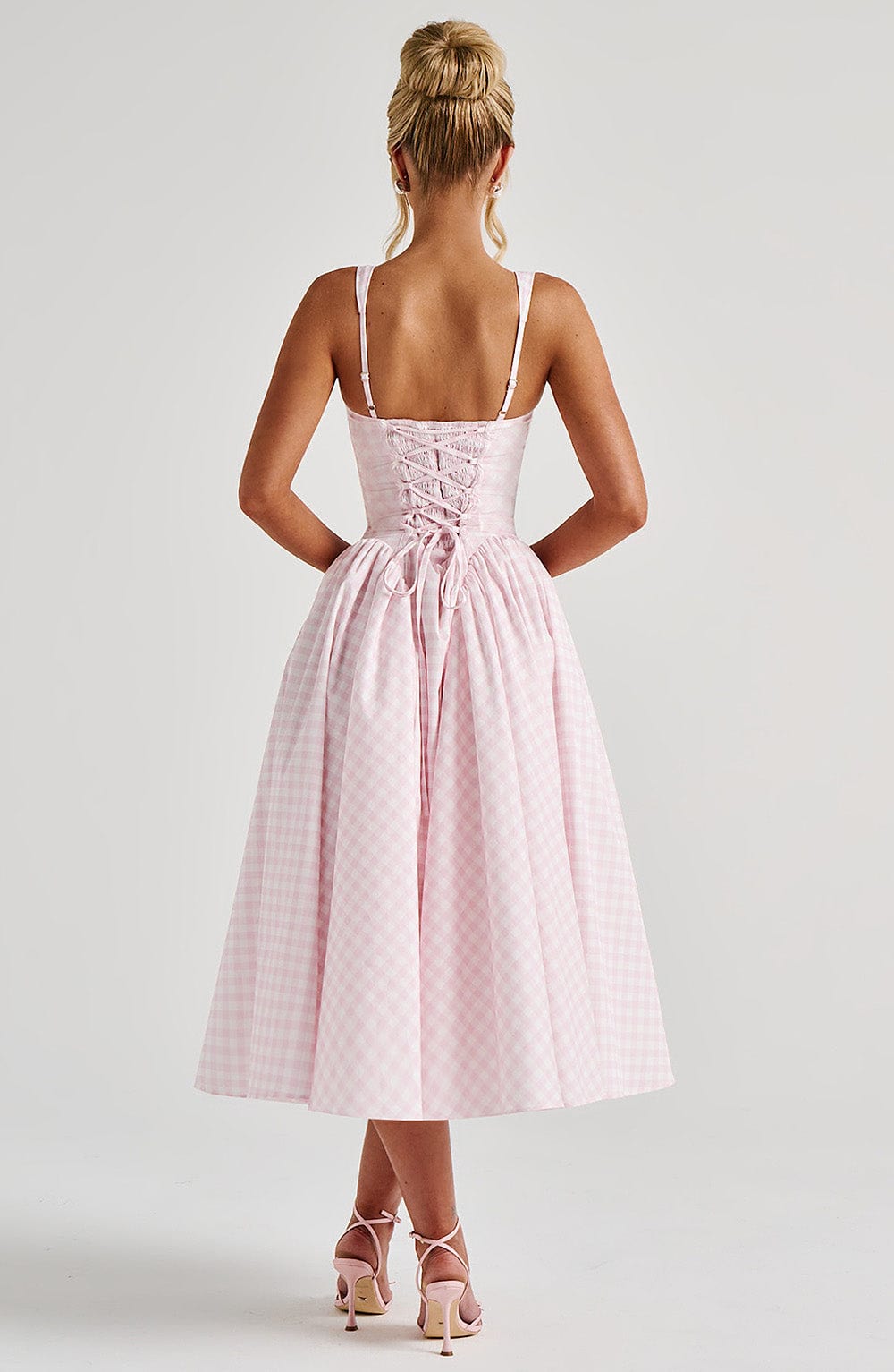 Angie | Women’s Square Neck Sleeveless Gingham Midi Dress