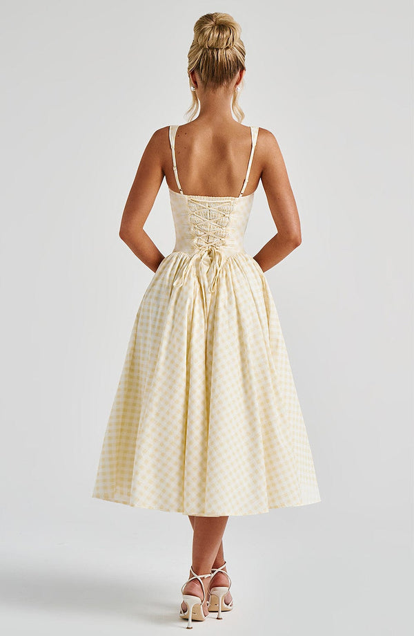 Angie | Women’s Square Neck Sleeveless Gingham Midi Dress