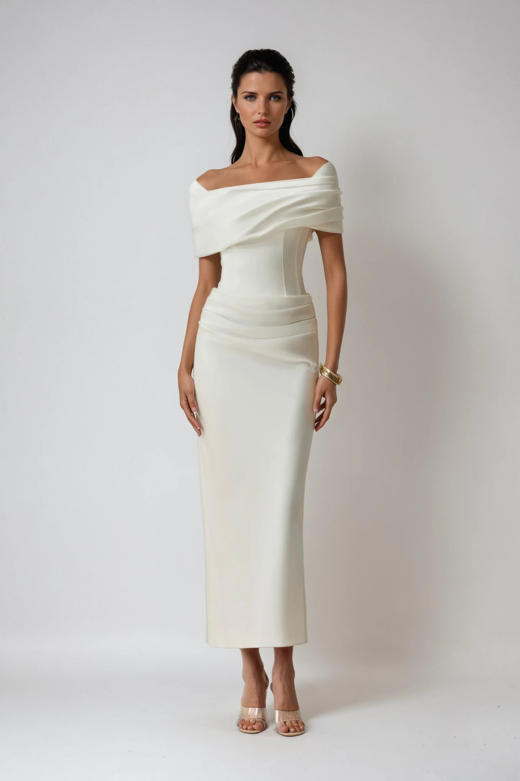 Anne | Women’s Ruched Off Shoulder White Wedding Guest Dress