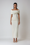 Anne | Women’s Ruched Off Shoulder White Wedding Guest Dress