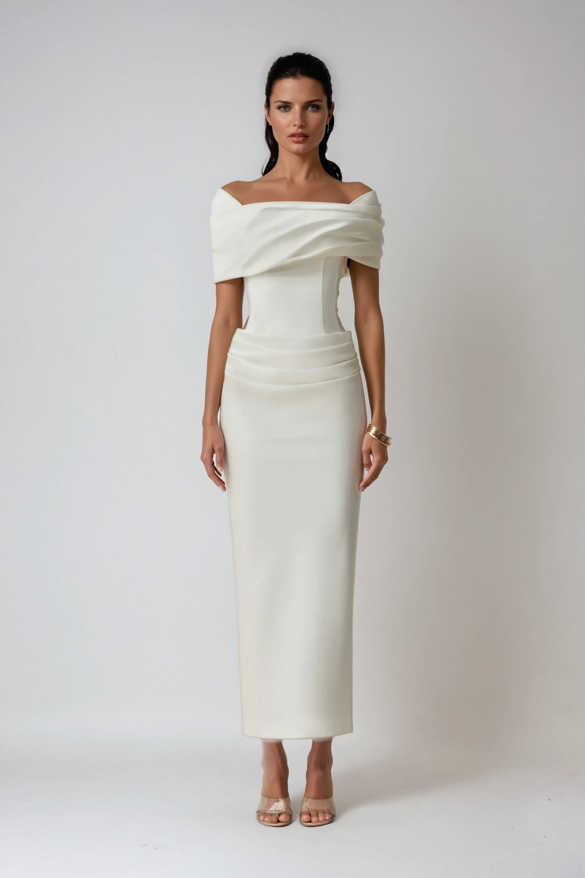 Anne | Women’s Ruched Off Shoulder White Wedding Guest Dress