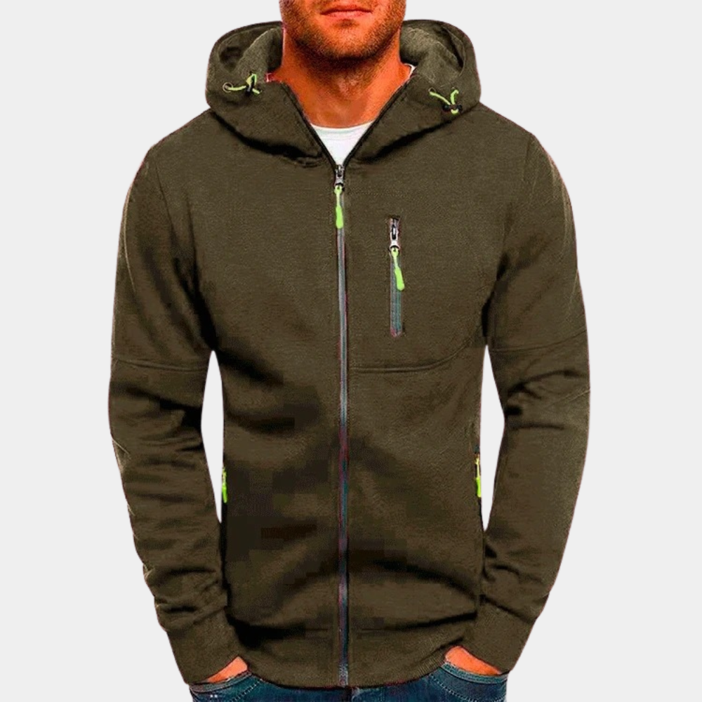 Anselmo | Men's Zip-Up Long Sleeve Drawstring Hoodie