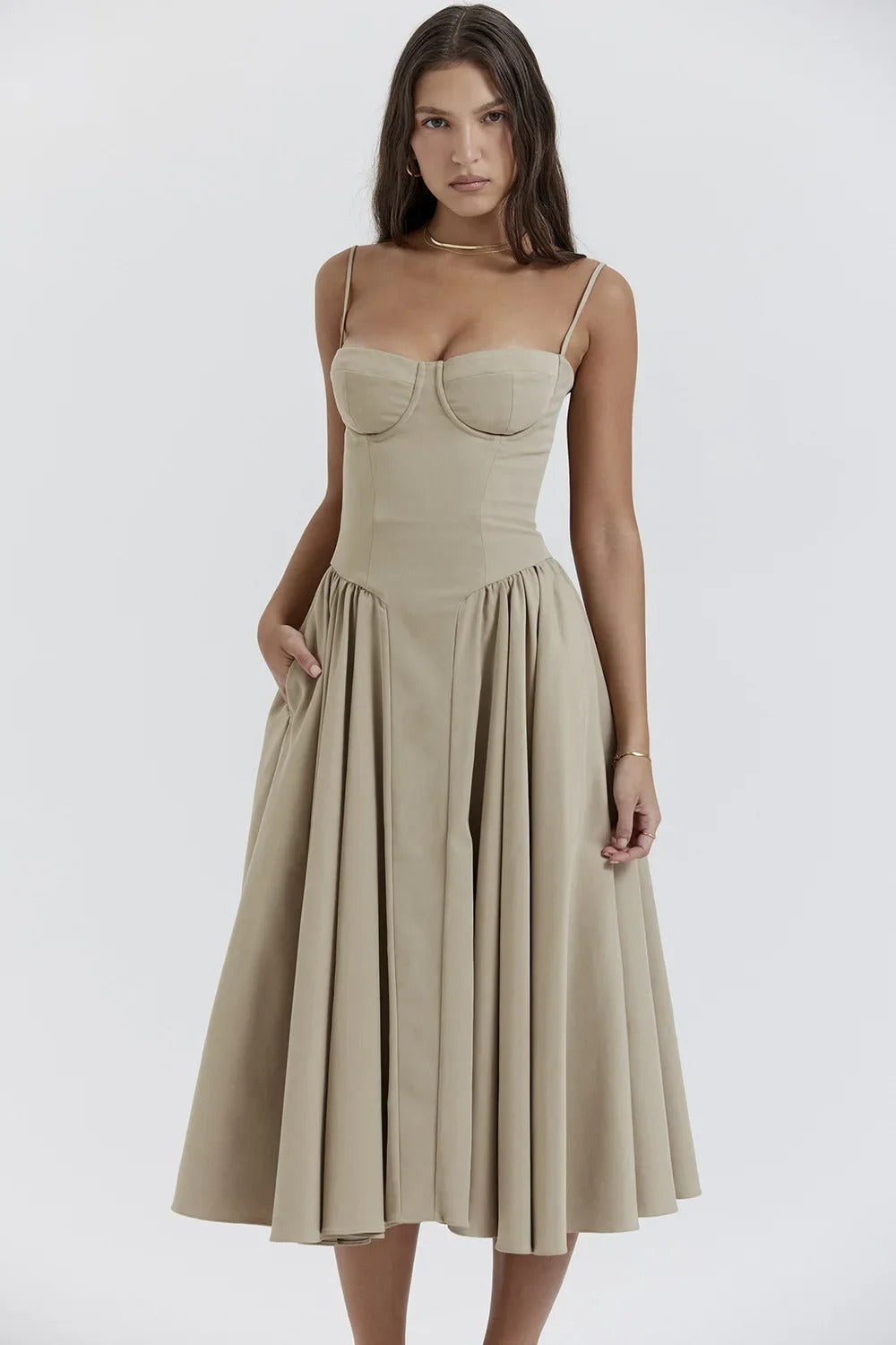 Antoinette | Women’s Sleeveless Balconette Neck Midi Party Dress