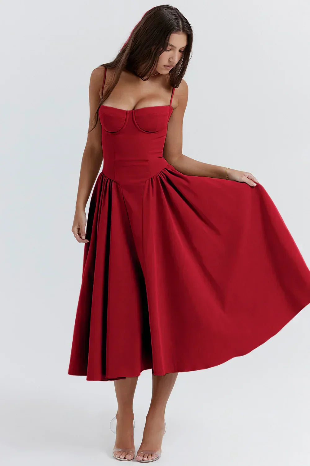 Antoinette | Women’s Sleeveless Balconette Neck Midi Party Dress