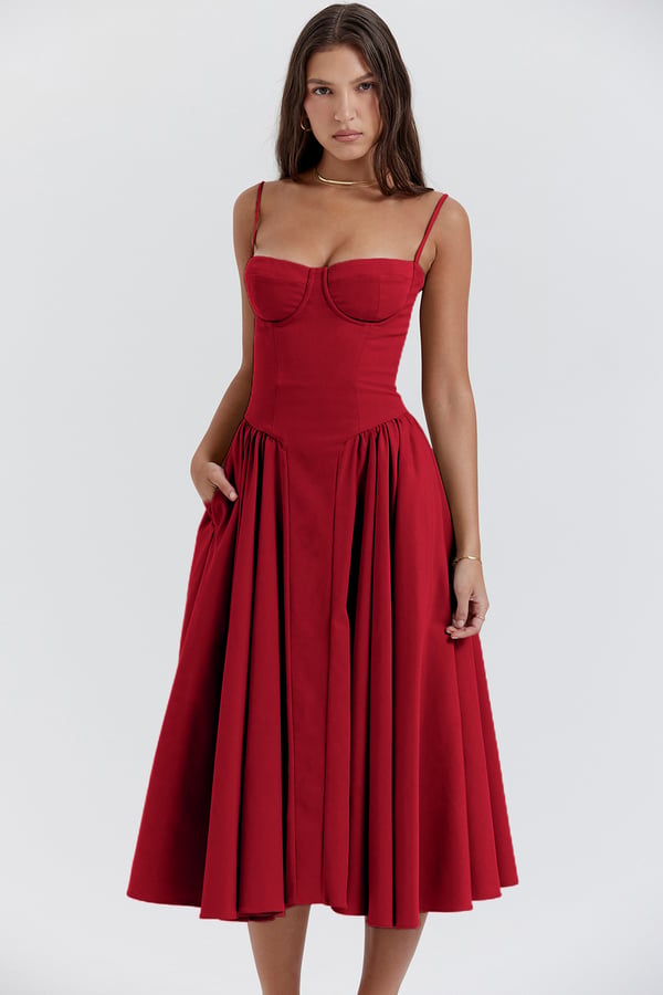 Antoinette | Women’s Sleeveless Balconette Neck Midi Party Dress